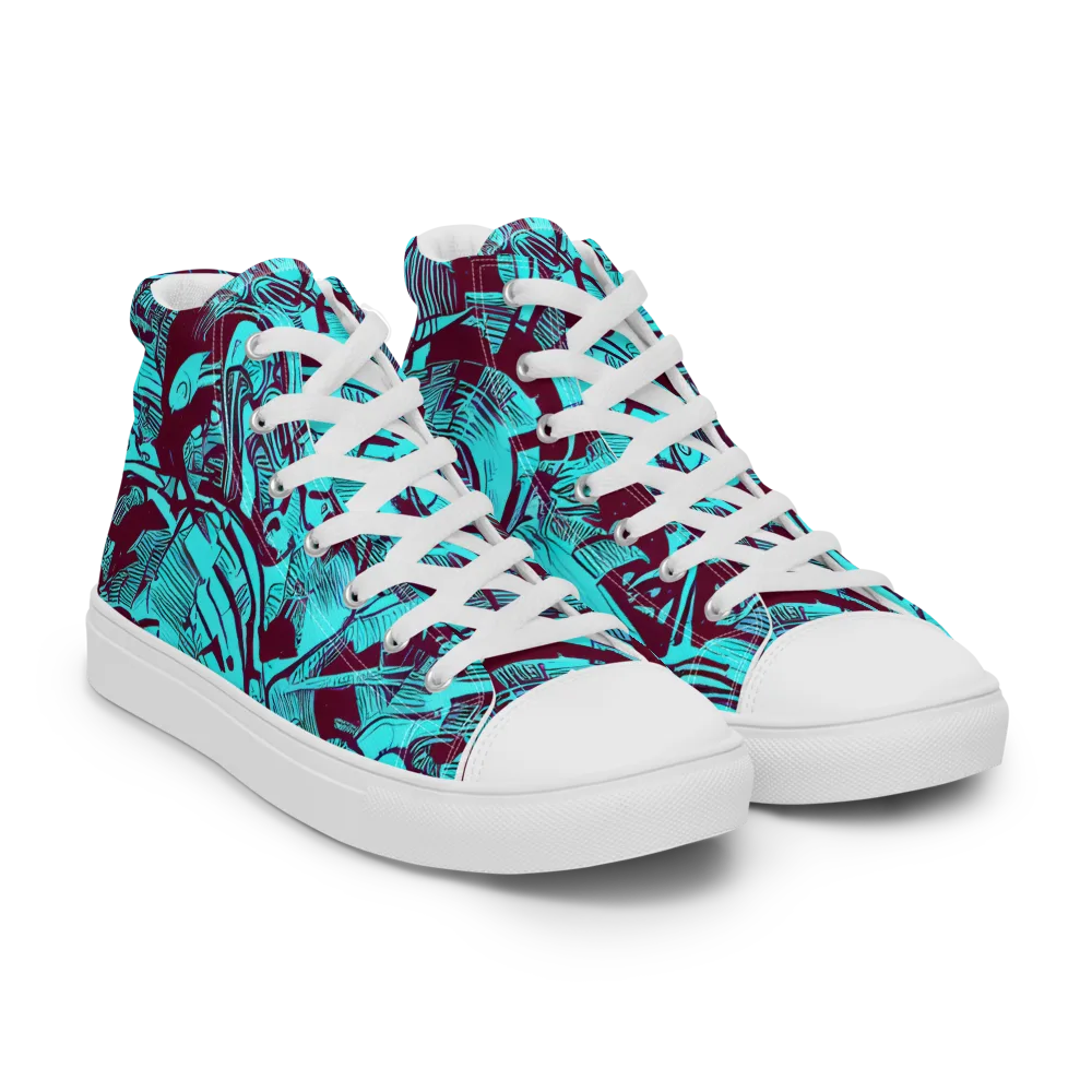 Burgundy Tropics on Women's High Top Canvas Shoes — Right Front
