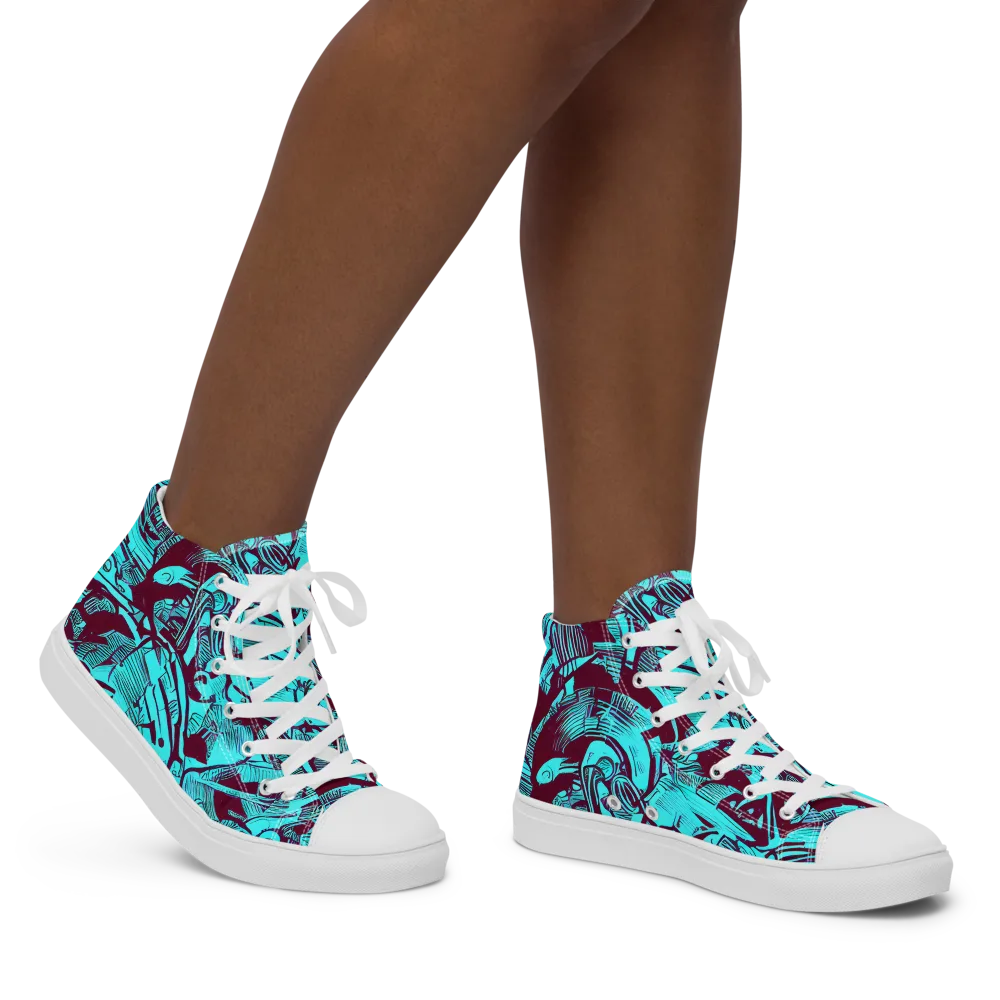 Burgundy Tropics on Women's High Top Canvas Shoes — Right