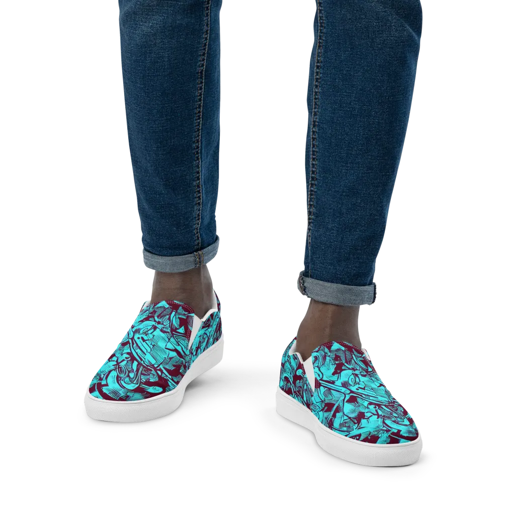 Burgundy Tropics on Men's Slip-On Canvas Shoes — Front