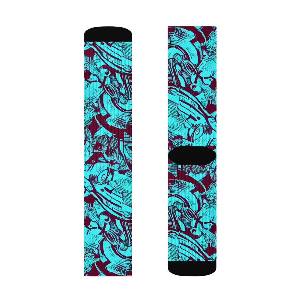 Burgundy Tropics on Socks — Right Sock