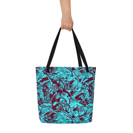 Burgundy Tropics on a Large Tote Bag W/ Pocket