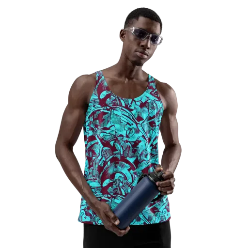 Burgundy Tropics on a Men's Tank Top