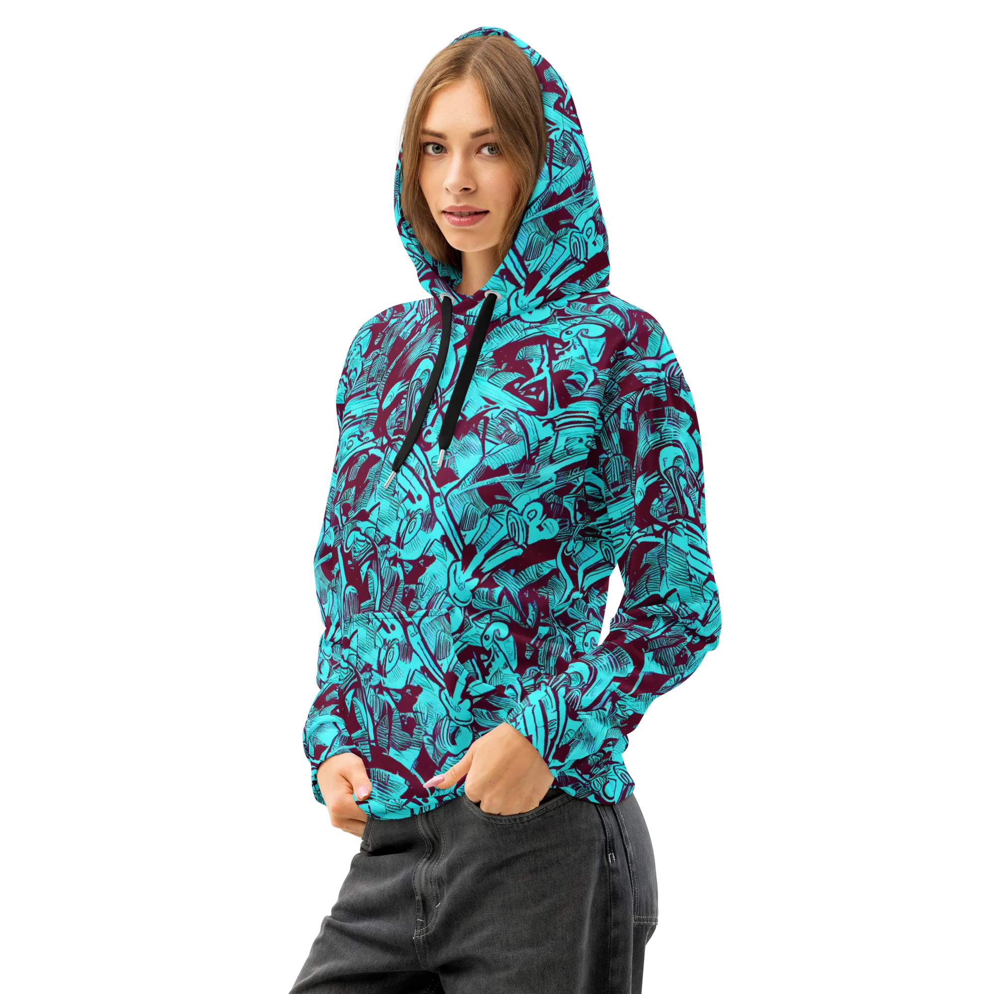 Burgundy Tropics on Cotton Hoodie — Left Front