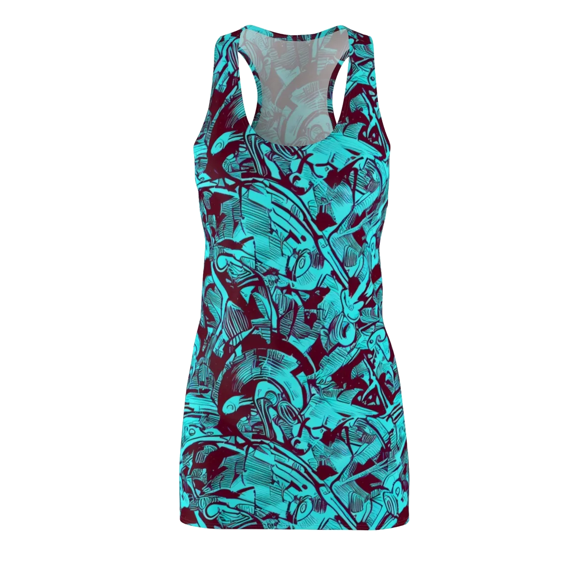 Burgundy Tropics on Racerback Dress — Front