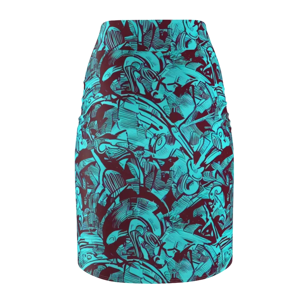 Burgundy Tropics on Pencil Skirt — Back