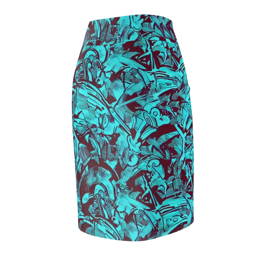 Burgundy Tropics on Pencil Skirt — Back Side