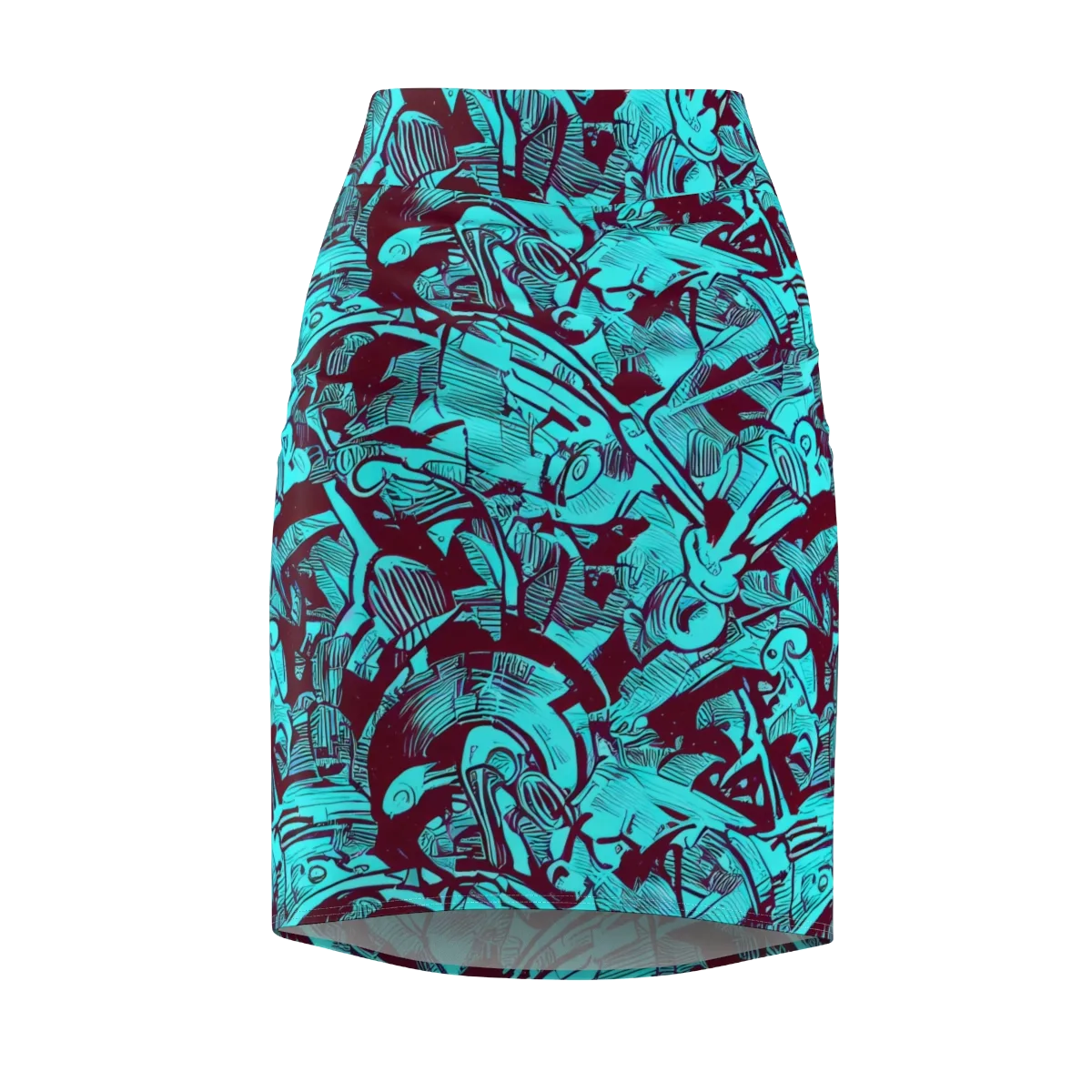 Burgundy Tropics on Pencil Skirt — Front