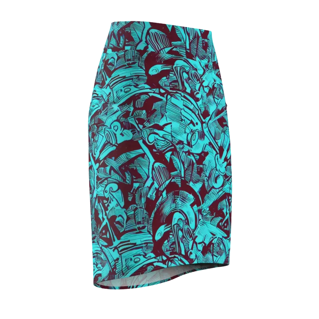 Burgundy Tropics on Pencil Skirt — Front Side