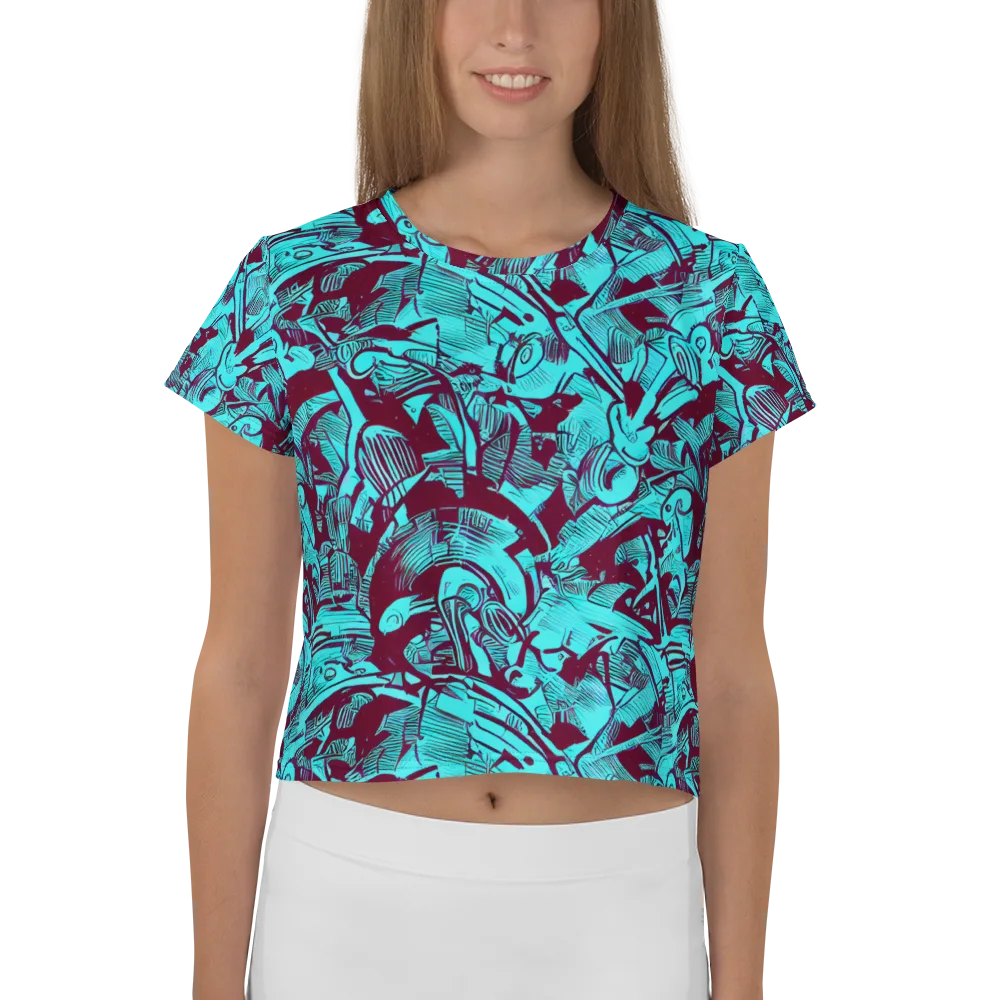 Burgundy Tropics on Crop Tee — Front