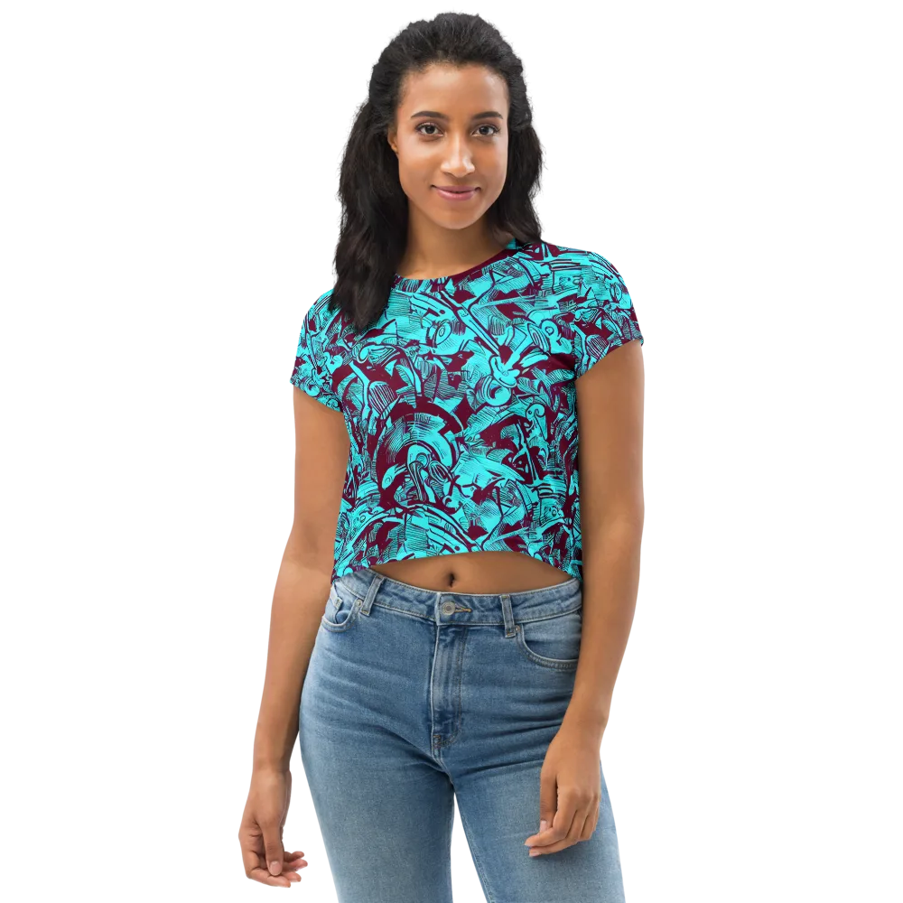 Burgundy Tropics on Crop Tee — Front