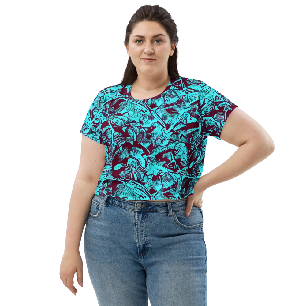 Burgundy Tropics on Crop Tee — Front