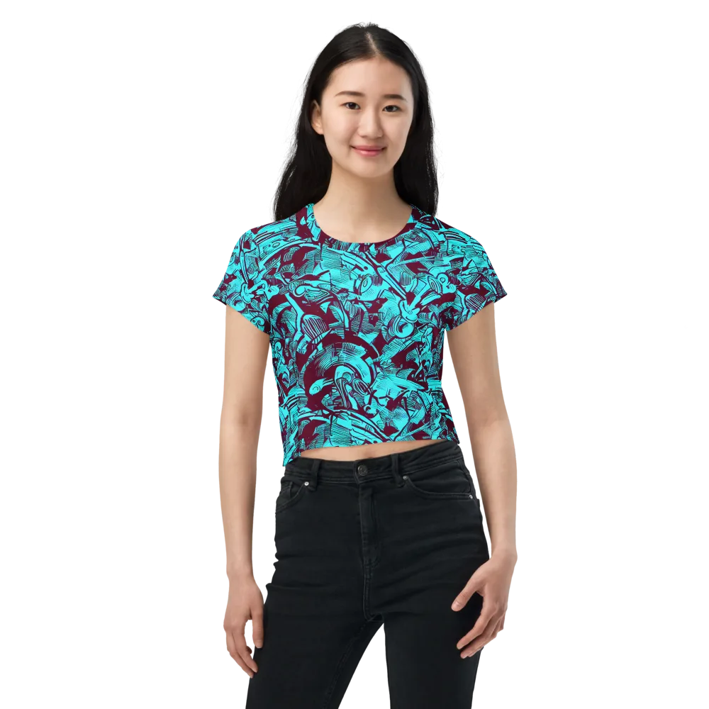 Burgundy Tropics on Crop Tee — Front