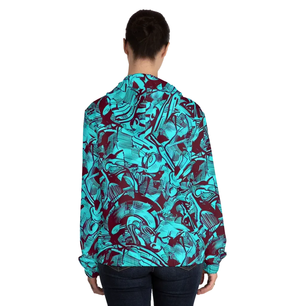 Burgundy Tropics on Women's Full-Zip Hoodie — Back On Person