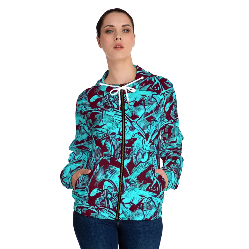 Burgundy Tropics on Women's Full-Zip Hoodie — Front On Person