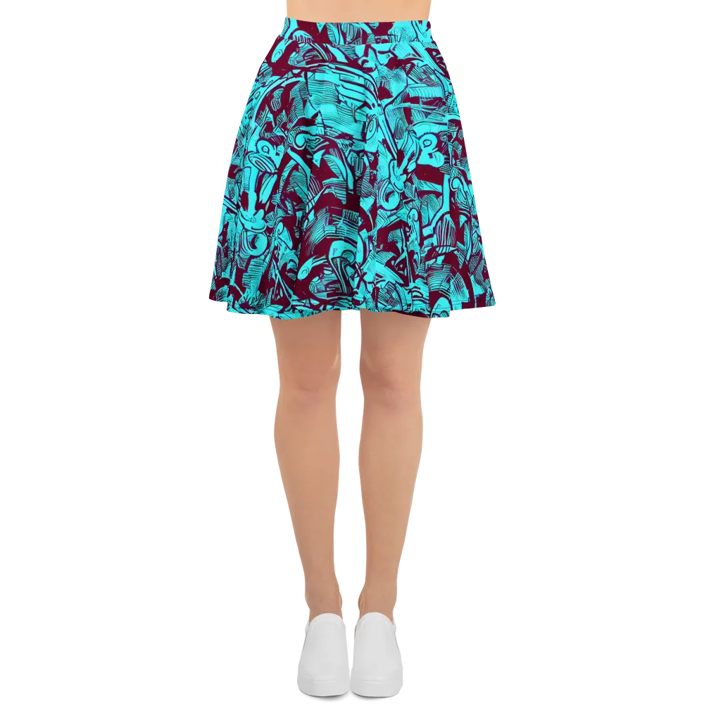 Burgundy Tropics on Skater Skirt — Front