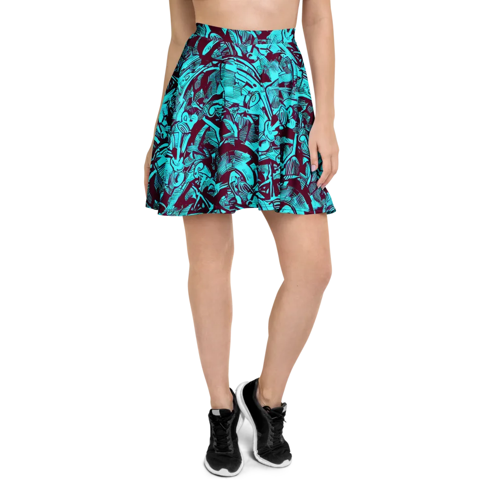 Burgundy Tropics on Skater Skirt — Front