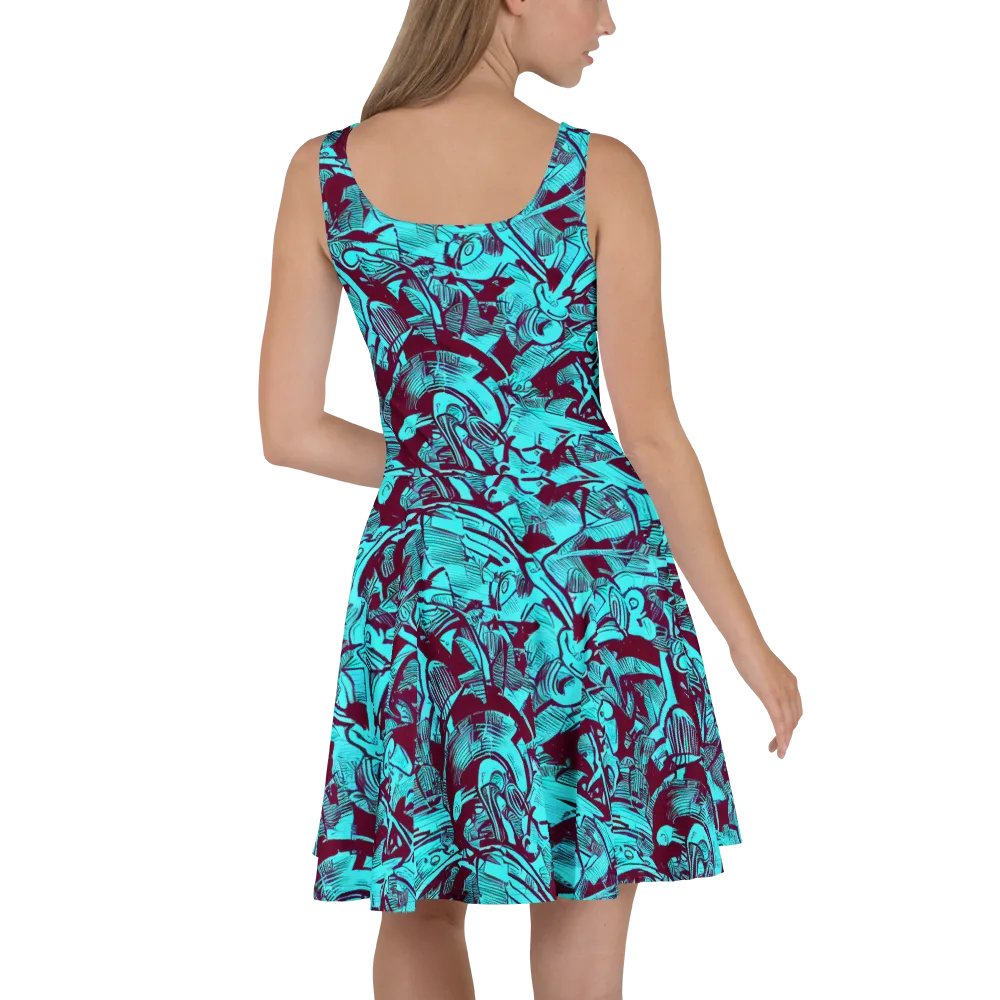 Burgundy Tropics on Skater Dress — Back