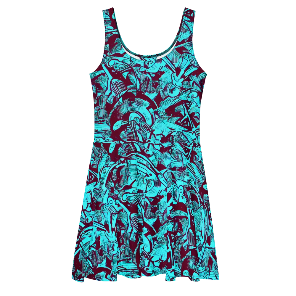 Burgundy Tropics on Skater Dress — Front