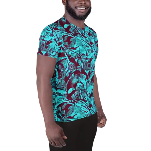 Burgundy Tropics on a Men's Athletic T-Shirt