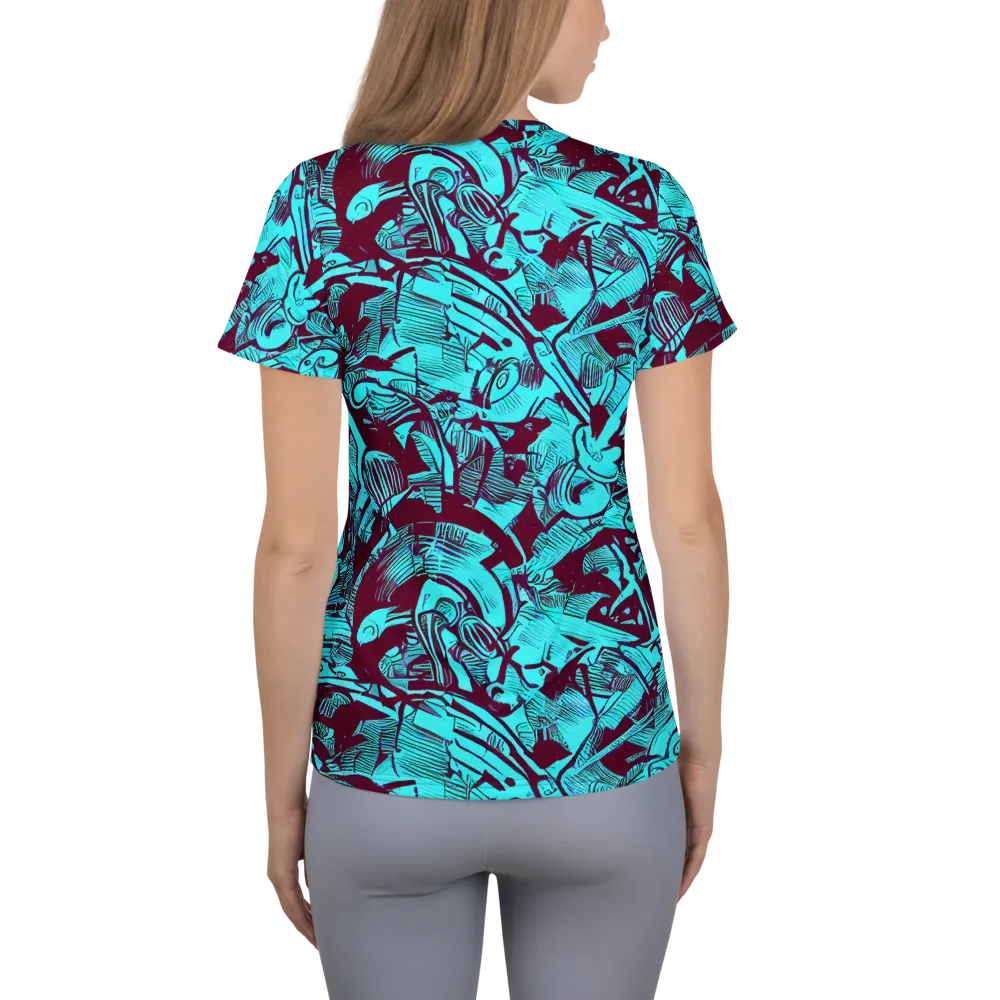 Burgundy Tropics on Women's Athletic T-Shirt — Back