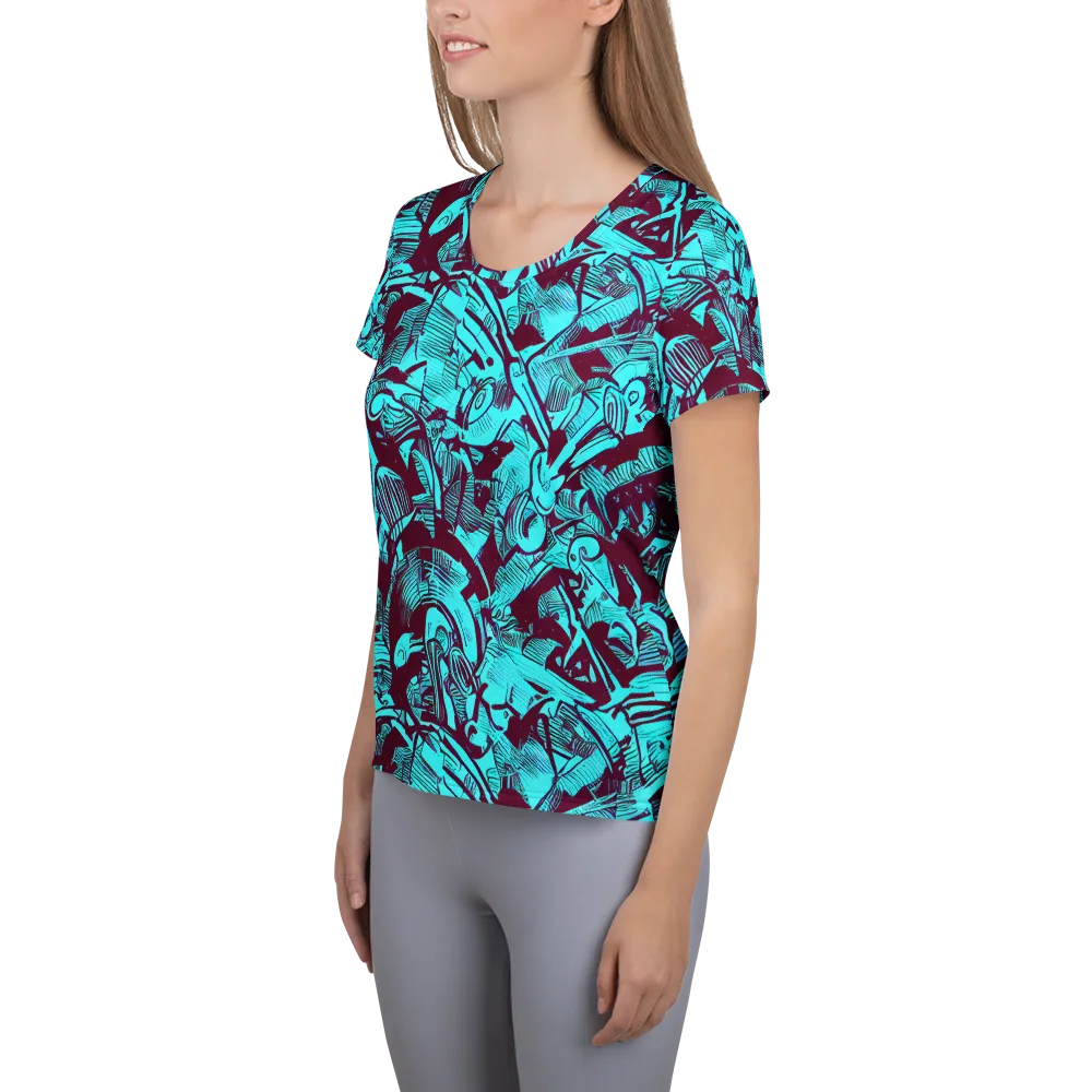 Burgundy Tropics on Women's Athletic T-Shirt — Left