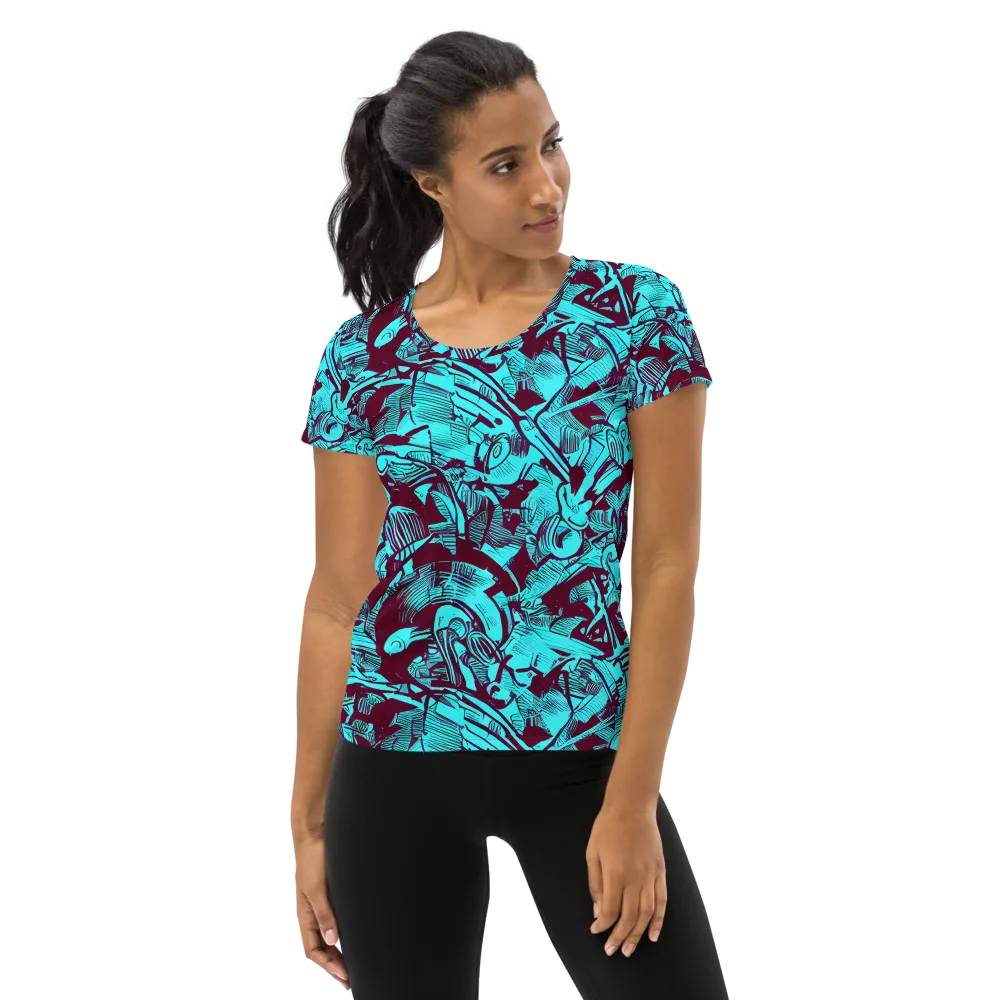 Burgundy Tropics on Women's Athletic T-Shirt — Front