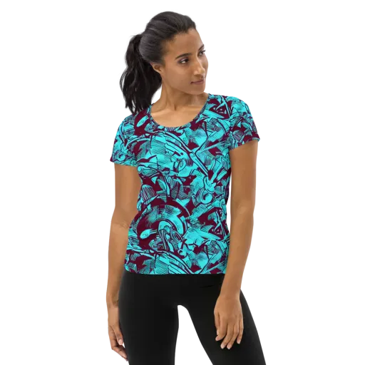 Burgundy Tropics on a Women's Athletic T-Shirt