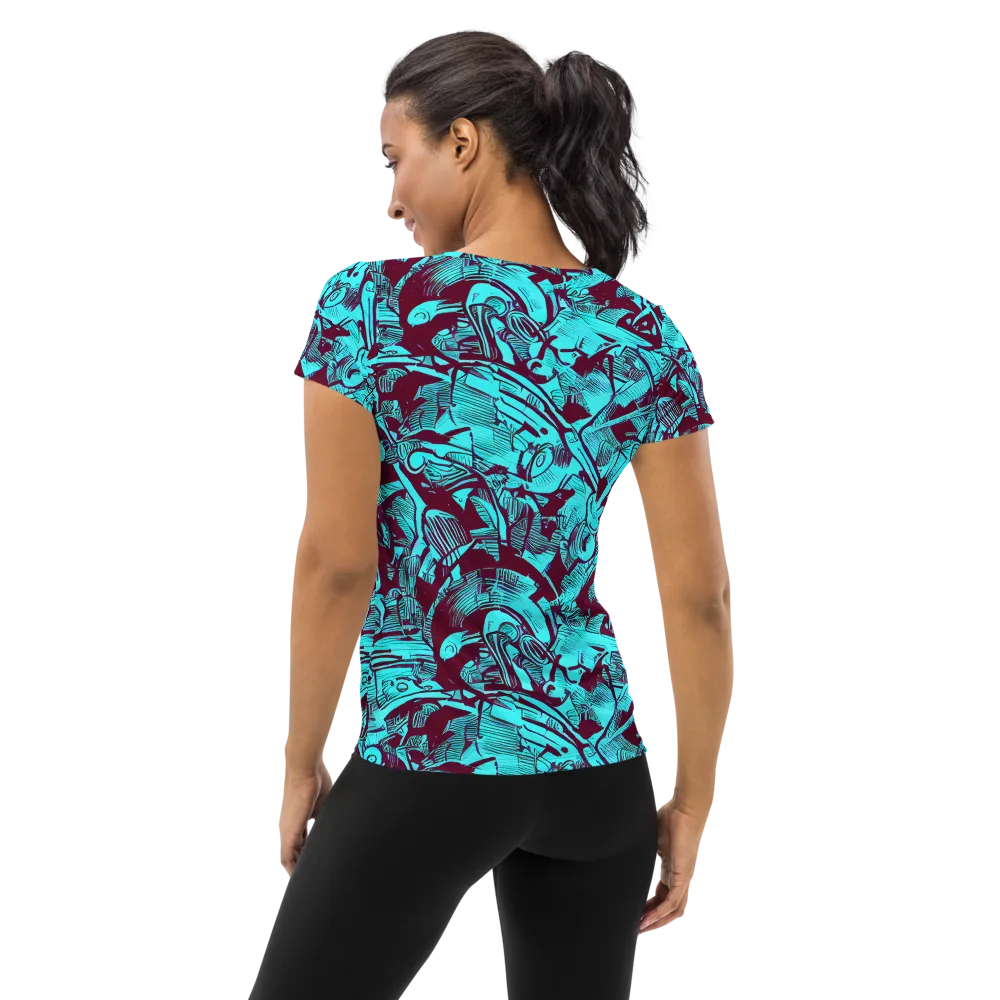Burgundy Tropics on Women's Athletic T-Shirt — Back