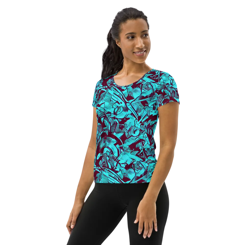 Burgundy Tropics on Women's Athletic T-Shirt — Left