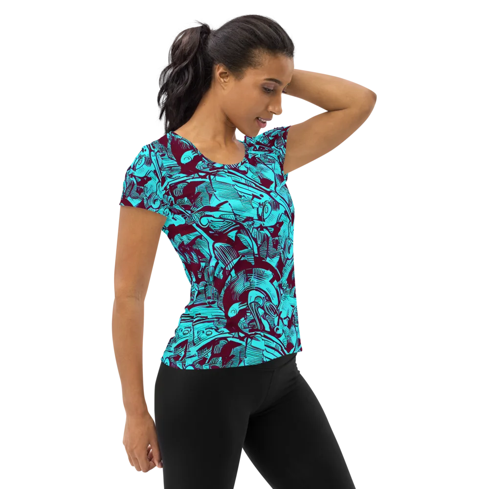 Burgundy Tropics on Women's Athletic T-Shirt — Right