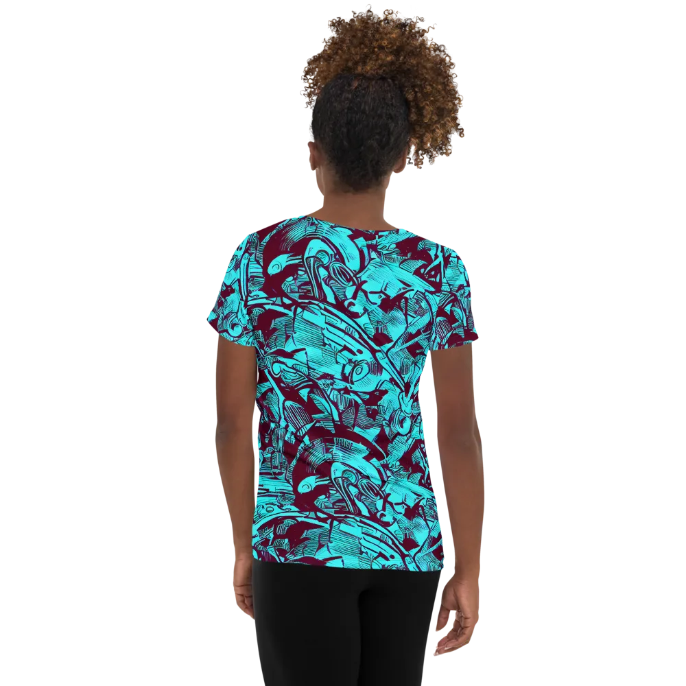 Burgundy Tropics on Women's Athletic T-Shirt — Back