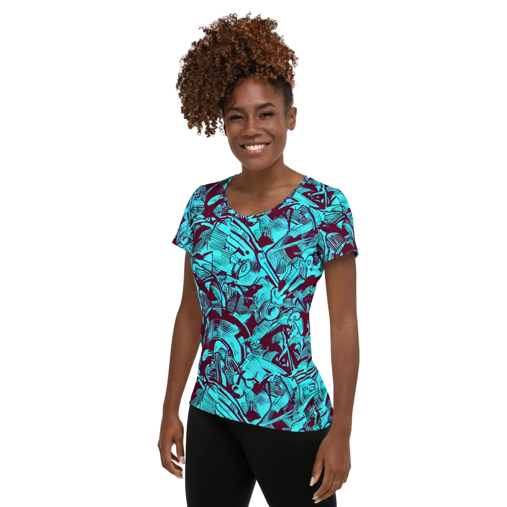 Burgundy Tropics on Women's Athletic T-Shirt — Left