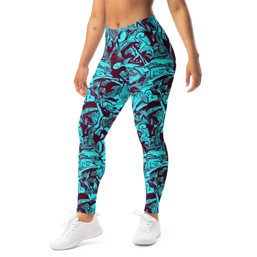Burgundy Tropics on Leggings — Left Front