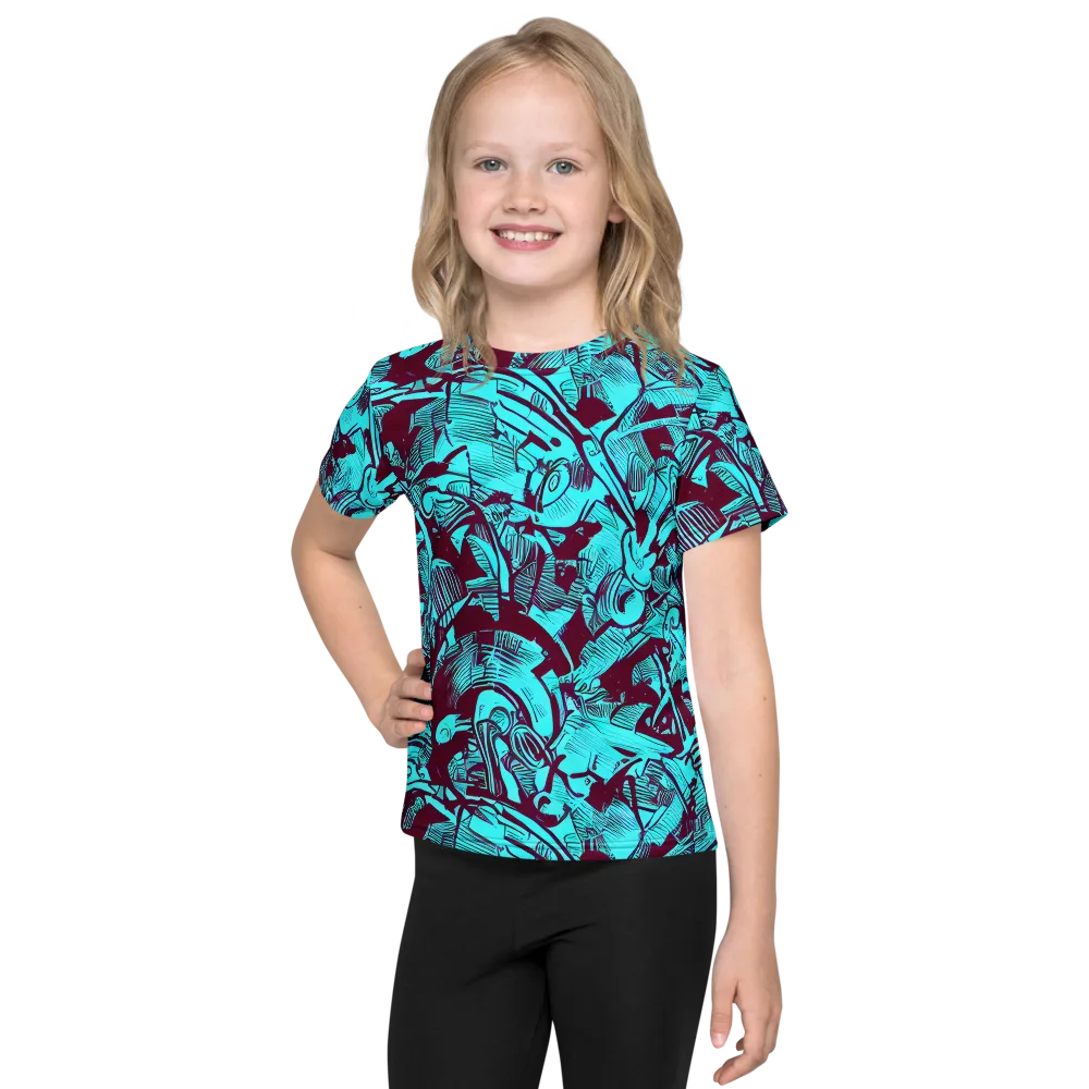 Burgundy Tropics on Kids Crew Neck T-Shirt — Front