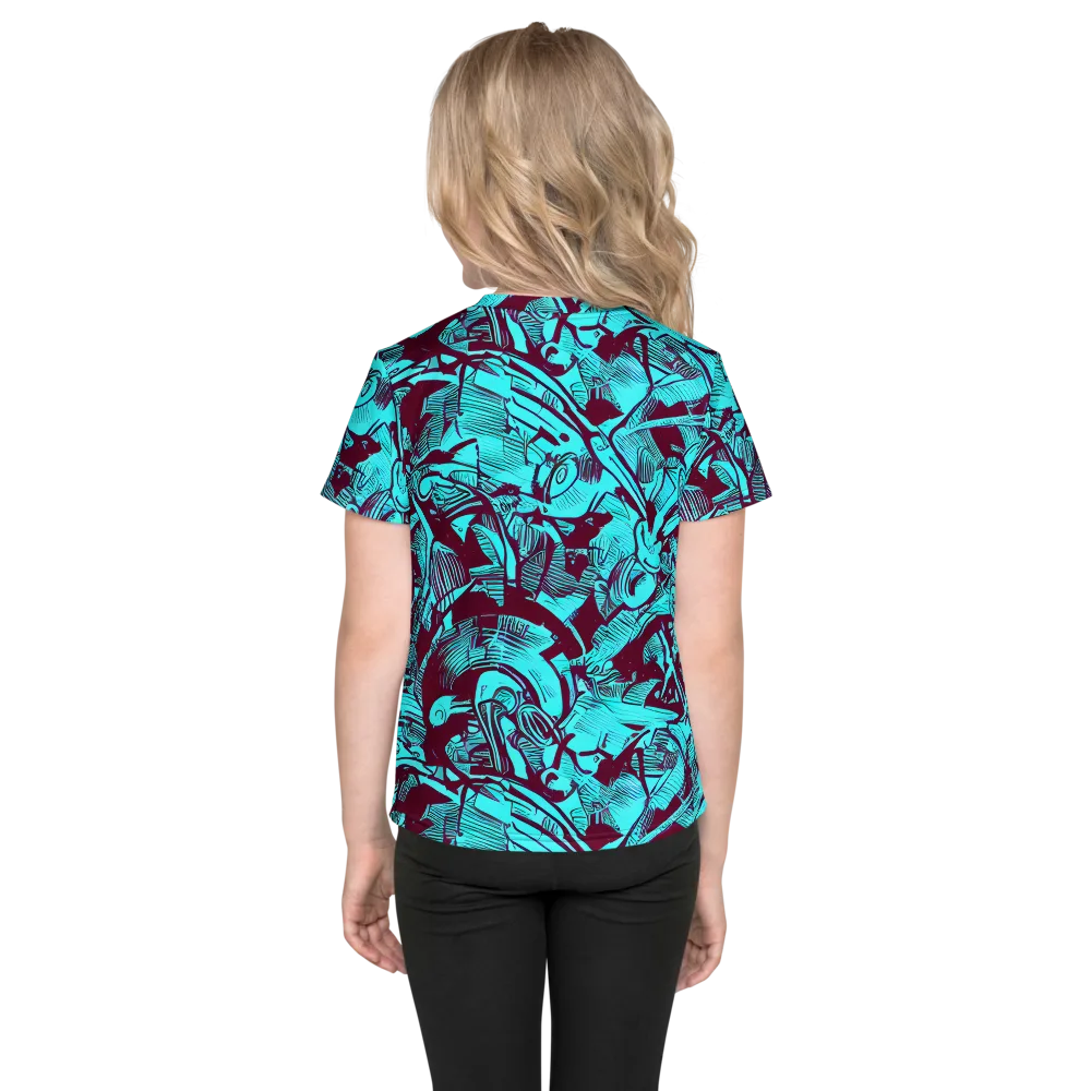 Burgundy Tropics on Kids Crew Neck T-Shirt — Back