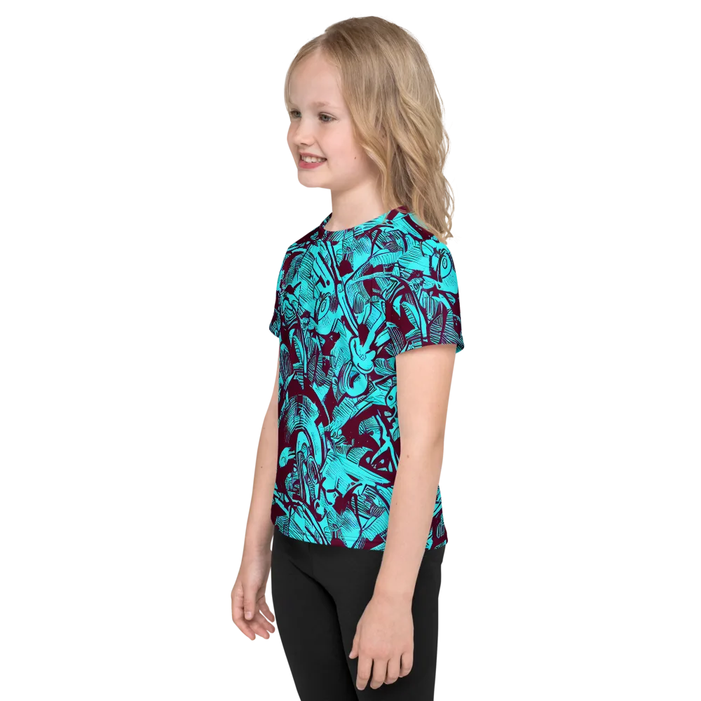 Burgundy Tropics on Kids Crew Neck T-Shirt — Left