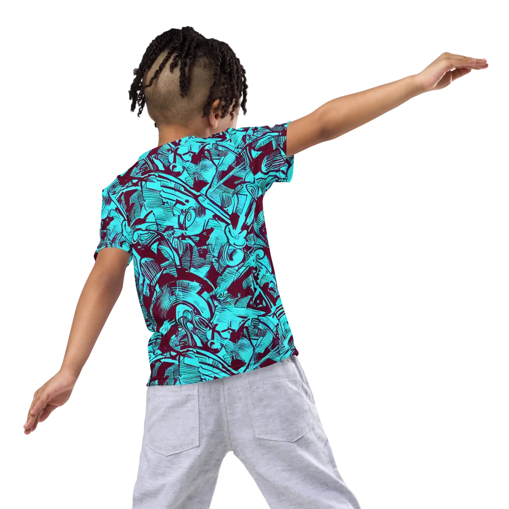 Burgundy Tropics on Kids Crew Neck T-Shirt — Back