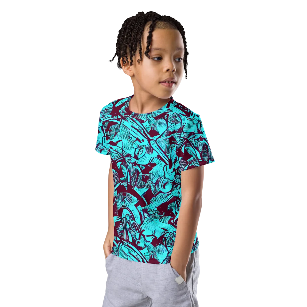 Burgundy Tropics on Kids Crew Neck T-Shirt — Left Front