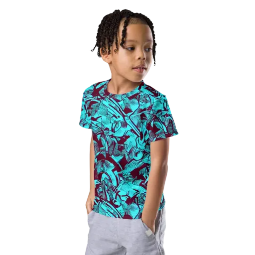 Burgundy Tropics on a Kids Crew Neck T-Shirt