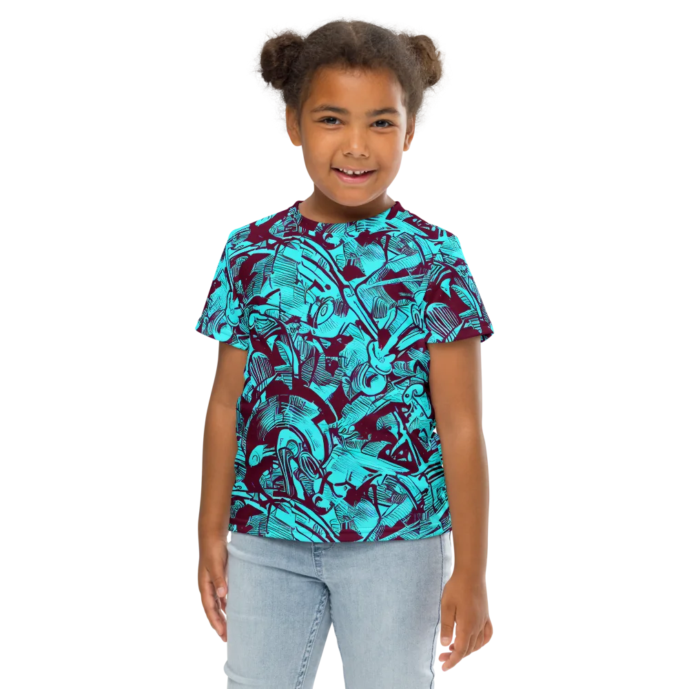 Burgundy Tropics on Kids Crew Neck T-Shirt — Front