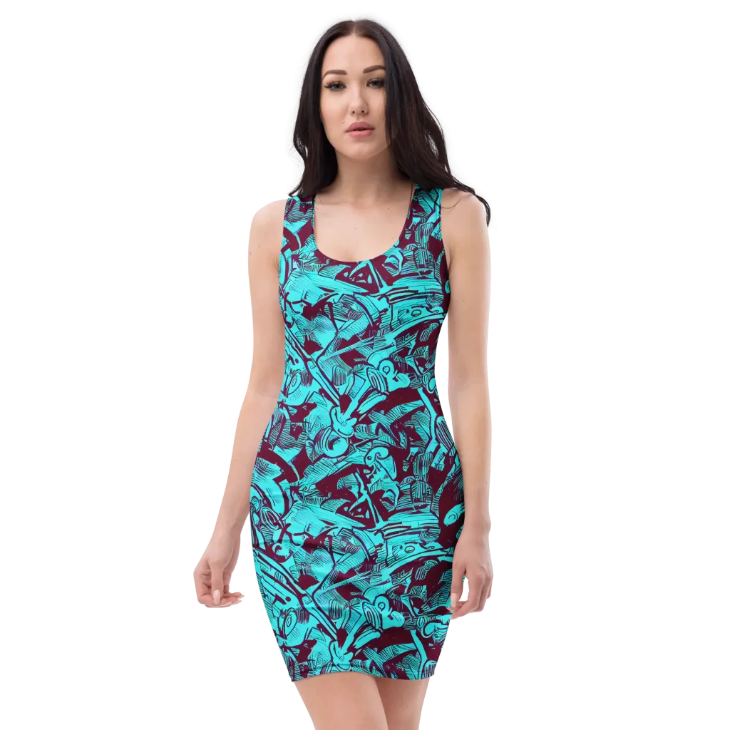 Burgundy Tropics on Bodycon Dress — Front
