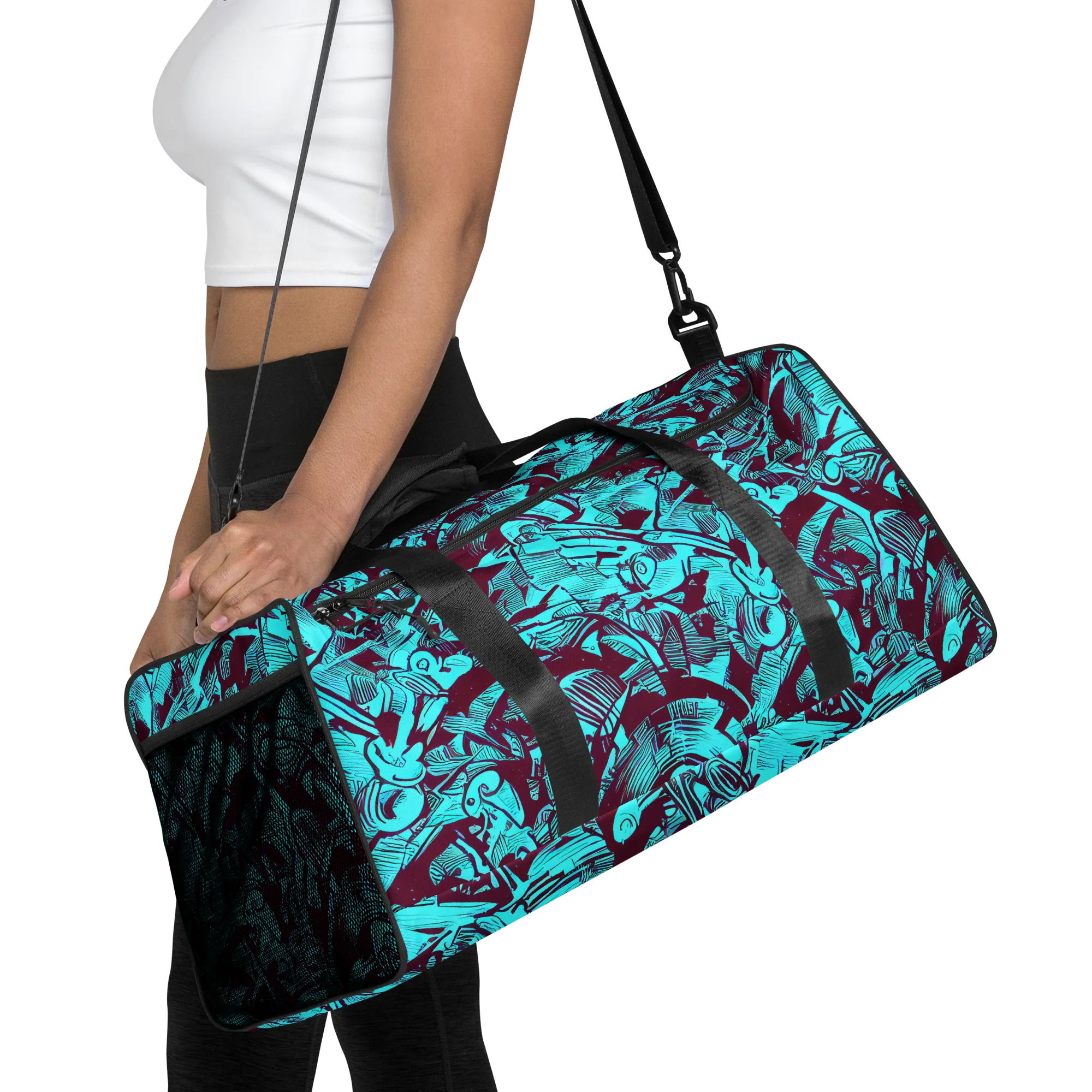 Burgundy Tropics on Duffle Bag — Front