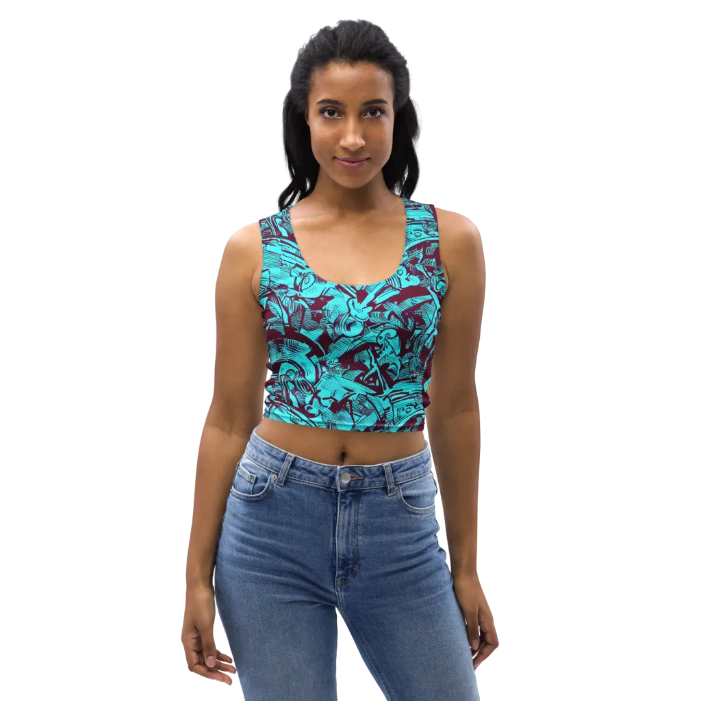 Burgundy Tropics on Crop Top — Front