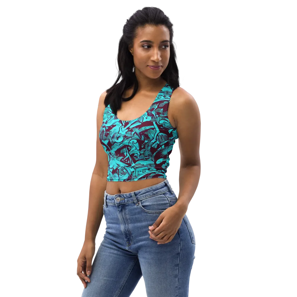 Burgundy Tropics on Crop Top — Left Front