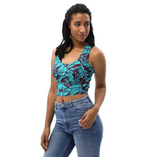 Burgundy Tropics on a Crop Top