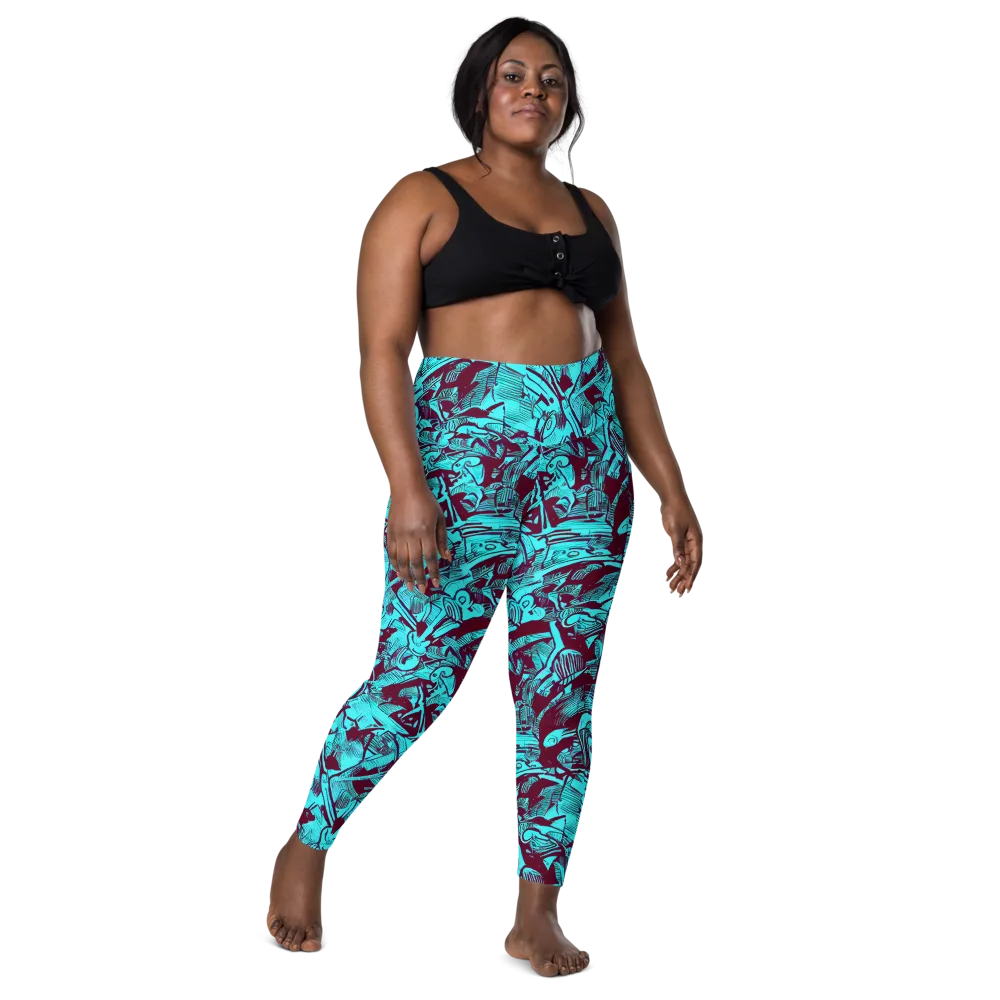Burgundy Tropics on Leggings with Pockets — Front