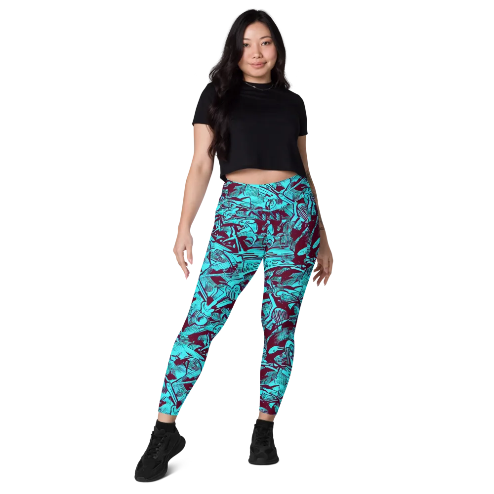 Burgundy Tropics on Leggings with Pockets — Front
