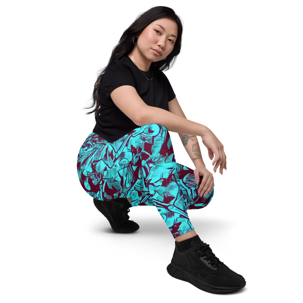 Burgundy Tropics on Leggings with Pockets — Right Front