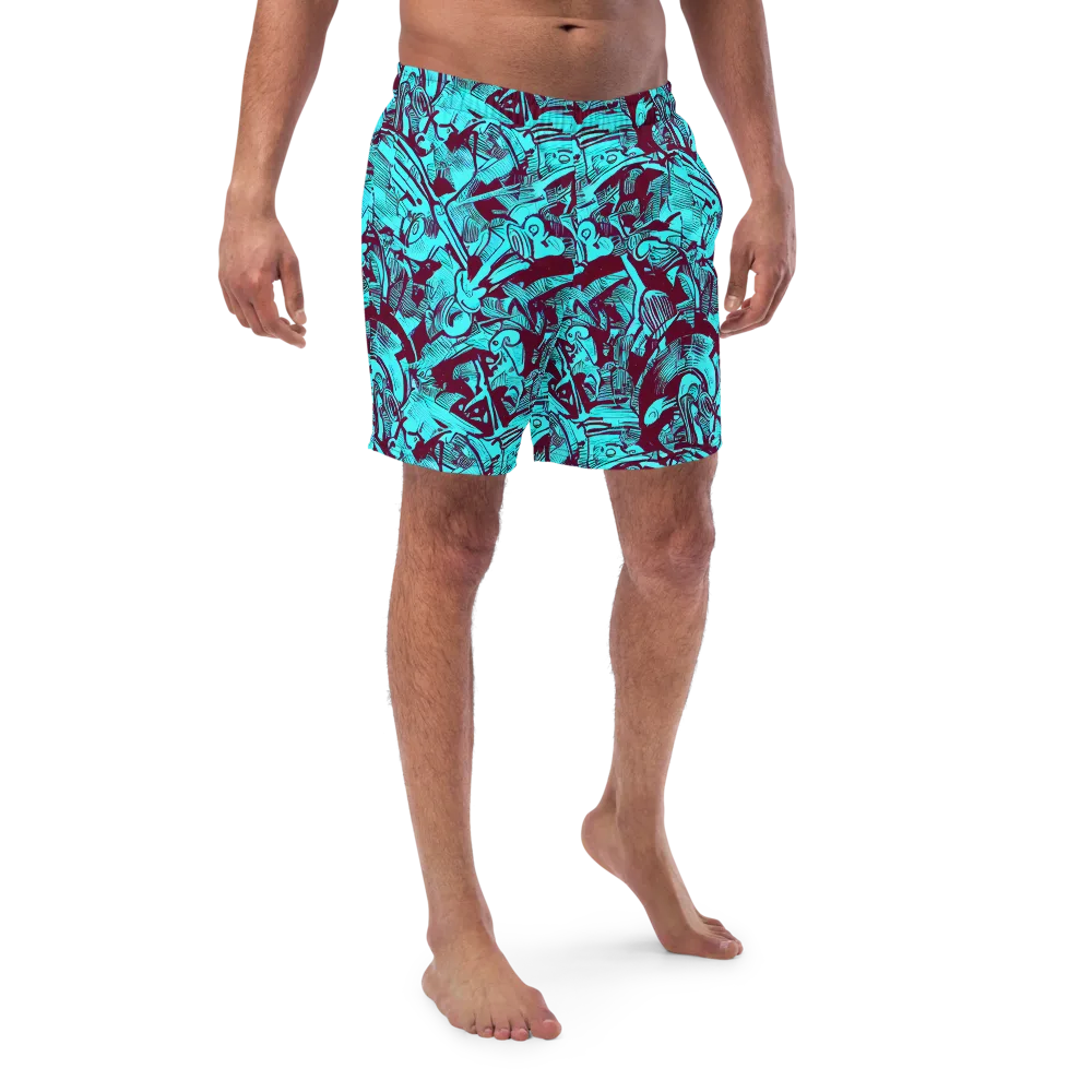 Burgundy Tropics on Swim Trunks — Front