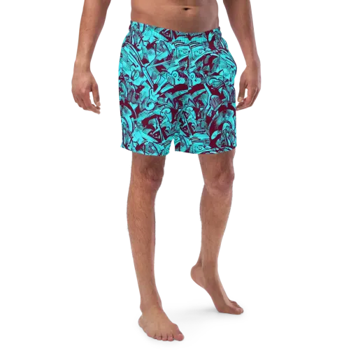 Burgundy Tropics on a Swim Trunks